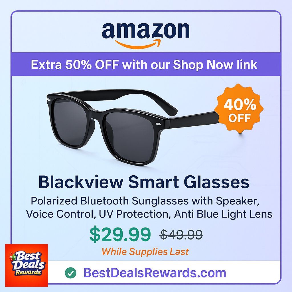 Blackview Smart Gla*ses, Polarized Bluetooth Sungla*ses with Speaker, Voice Cont