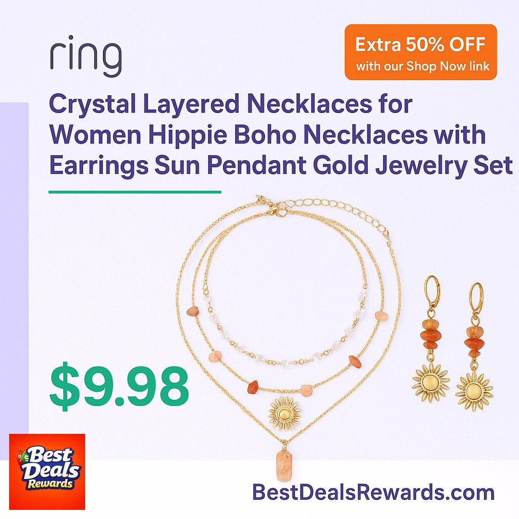 Crystal Layered Necklaces for Women Hippie Boho Necklaces with Earrings Sun Pend