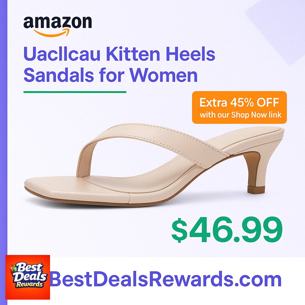 Uacllcau Kitten Heels Sandals for Women Square Open Toe Flip Flops Strappy Heels