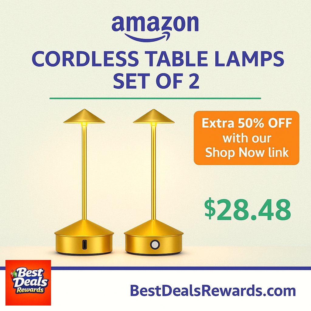 Cordless Table Lamps Set of 2, Portable LED Desk Lamp, 6000mAh Battery Operated,