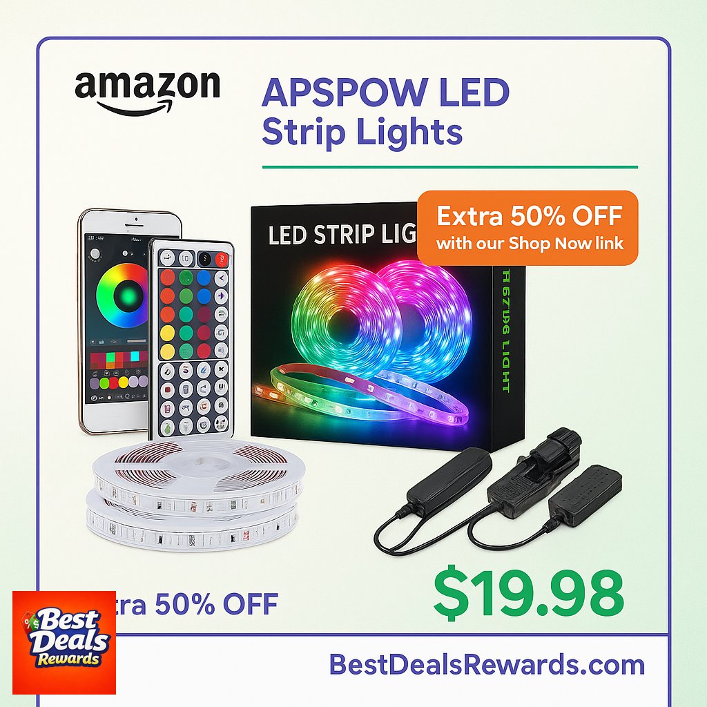 APSPOW LED Strip Lights - 65.6FT Music Sync Color Changing with Remote, Bluetoot
