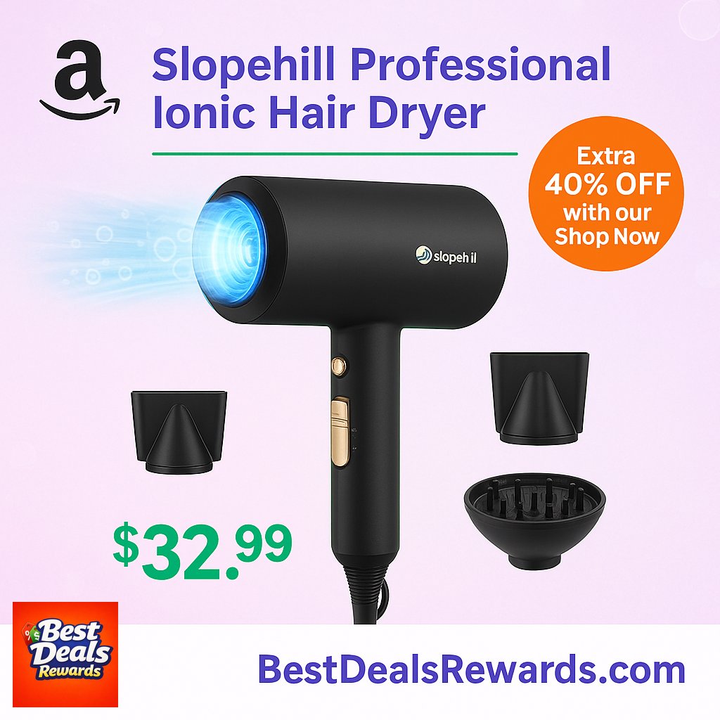 slopehill Professional Ionic Hair Dryer, Powerful 1800W Fast Drying Low Noise Bl