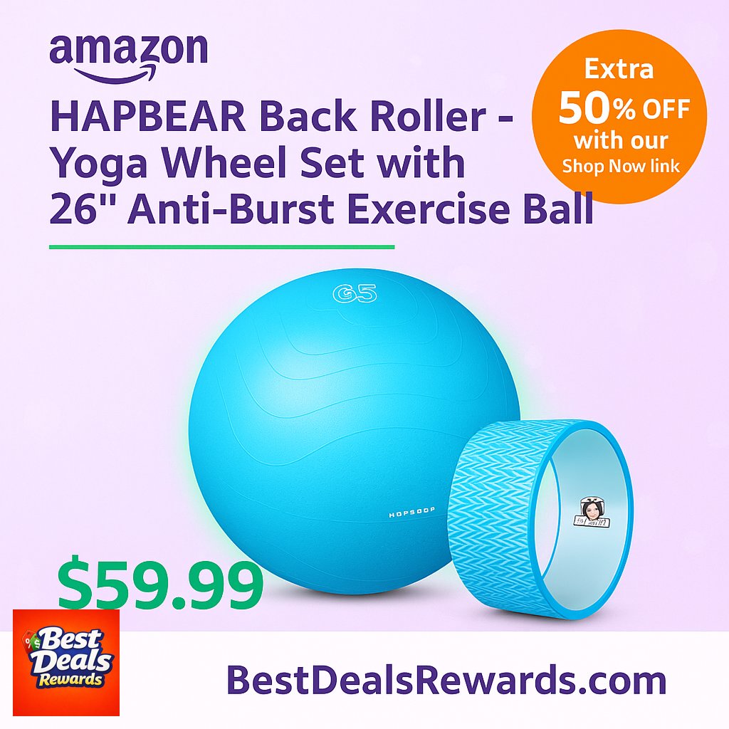 HAPBEAR Back Roller - Yoga Wheel Set with 26'' Anti-Burst Exercise Ball – 12'' P