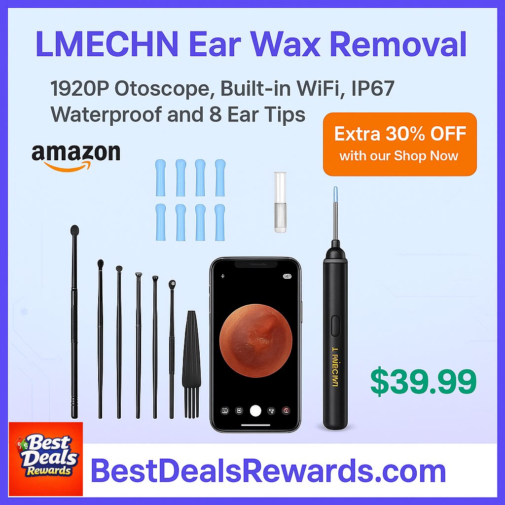LMECHN Ear Wax Removal, Earwax Remover 1920P Otoscope, Built-in WiFi, IP67 Water