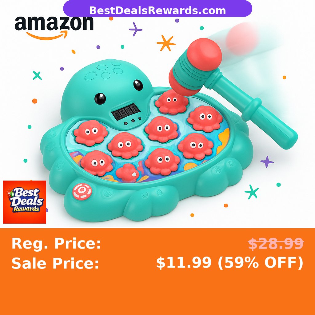 Octopus Vitality Strike Game, Educational Musical Whack-A-Mole Toy with 2 Game Modes, Digital Score Display, Toddler Early Developmental Learning Toy, Fun Birthday Gift for Kids Age 2+(Multicolored)