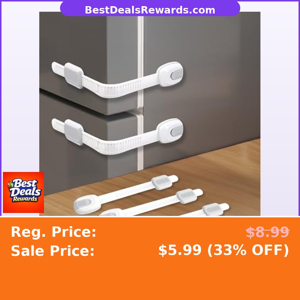 BBsecure 6 Packs Cabinet Locks Baby Proofing, Child Proof Cabinet Locks with 3M Adhesive, No-Drill Child Safety Cabinet Lock, Flexible for Drawer, Door, Fridge, Trashcan, Toilet Seat, Pantry